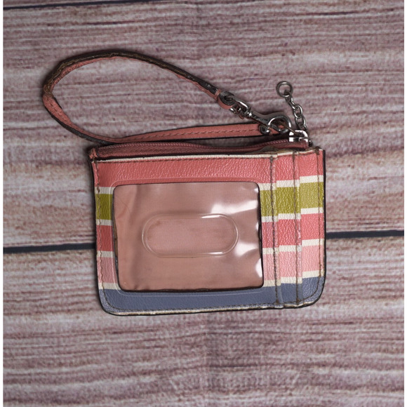 Coach Pastel Rainbow Wristlet Wallet w/ Key Chain Coral Leather Strap & Lining - Picture 2 of 10